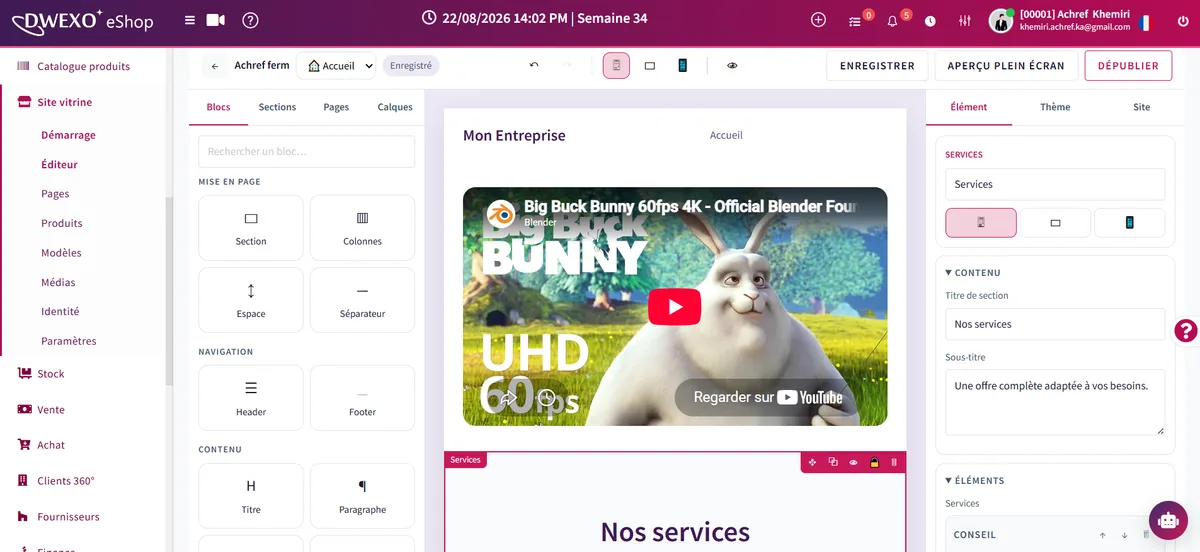 Site vitrine et éditeur DWEXO eShop